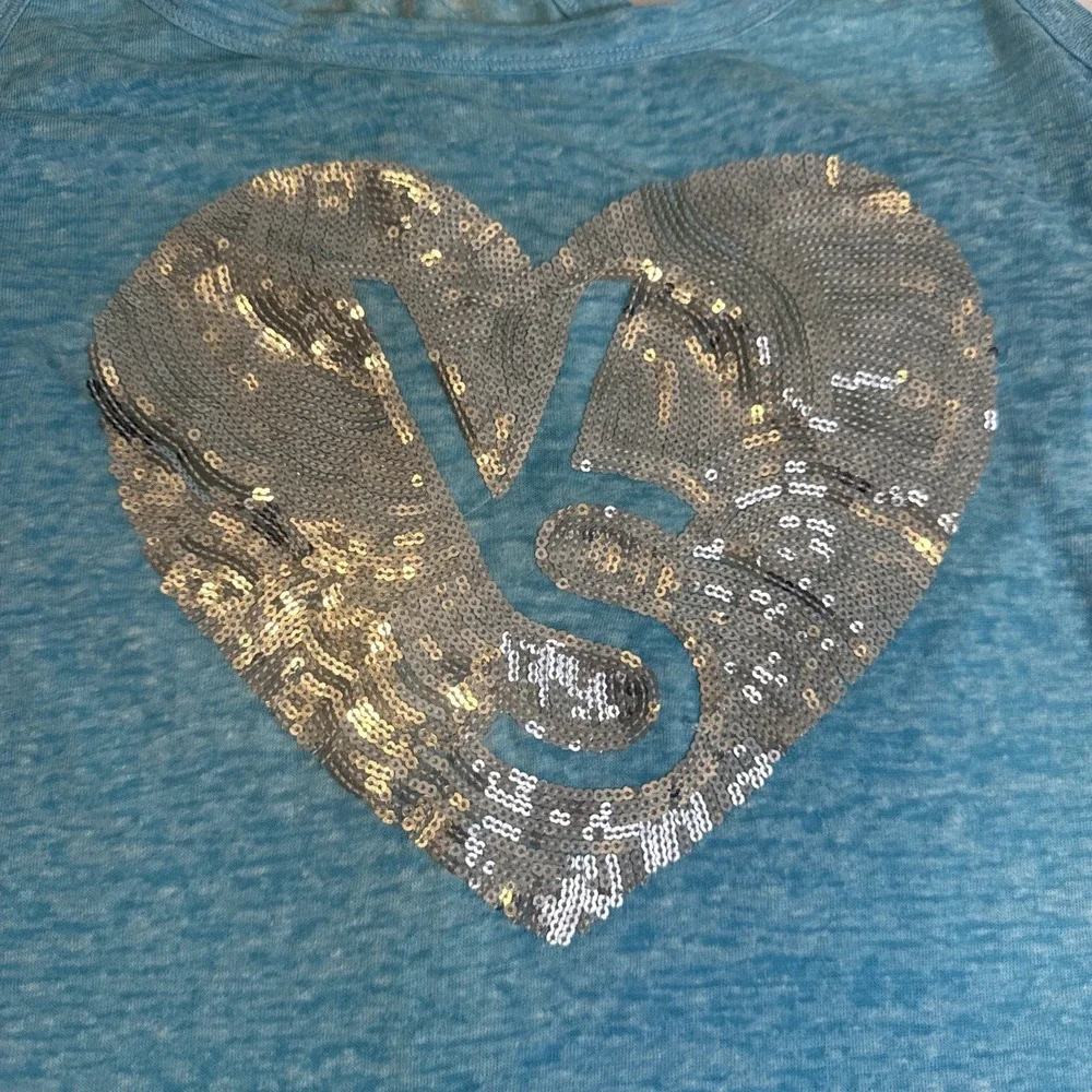 Victoria's Secret Y2K Tank Top‎ Racer Back Blue Silver Bling Heart Size S Rare - Picture 2 of 9